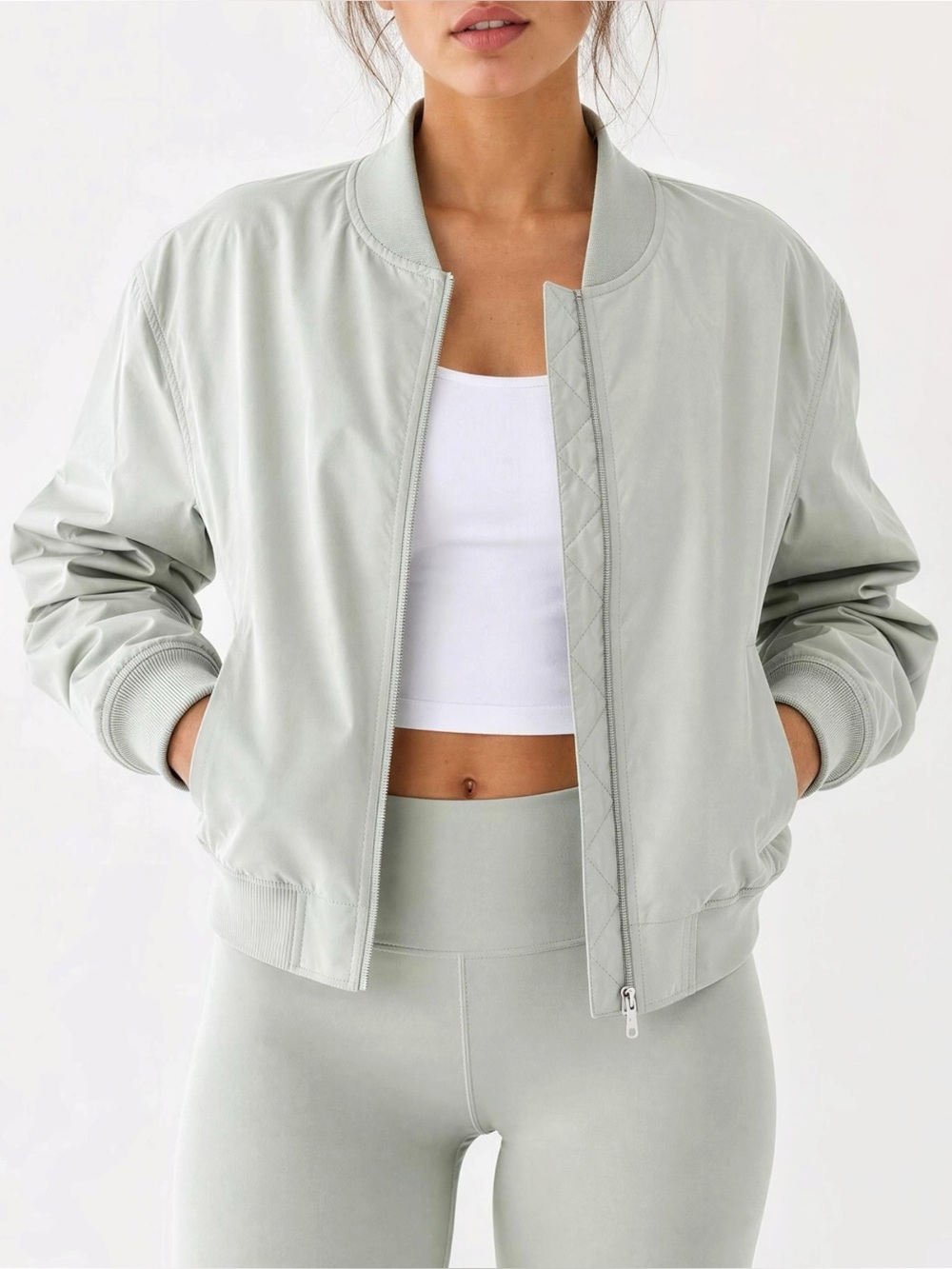 ATHLETA Flex Bomber Jacket, Green, XS